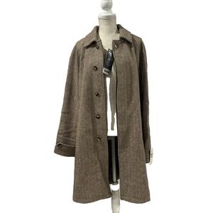 NWT JM Haggar Mens Single Breasted Twill Topcoat Large MSRP $275 Long Coat Brown